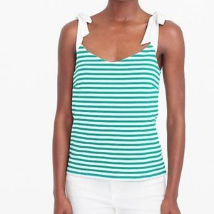 J. Crew Tie Shoulder Green & White Stripe Tank Top (S) EUC
